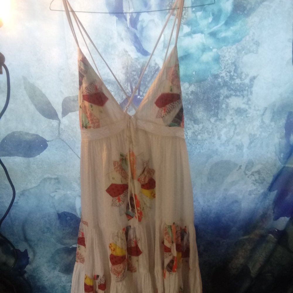 UO floor legnth maxi patchwork cotton cross back white dress